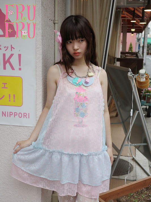 frufru - Pink Blue Rhinestone Mesh Dress dress frufru
