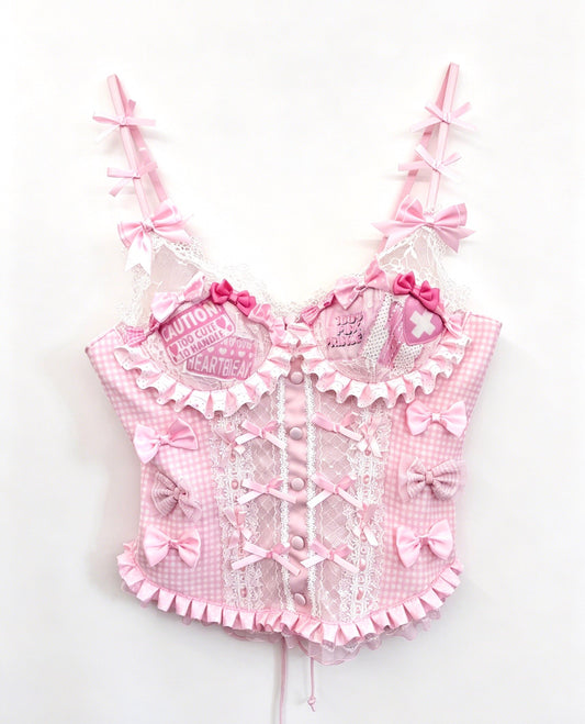 RedDevil - Subculture Pink Lace Bow Cami Top camisole Red Devil S