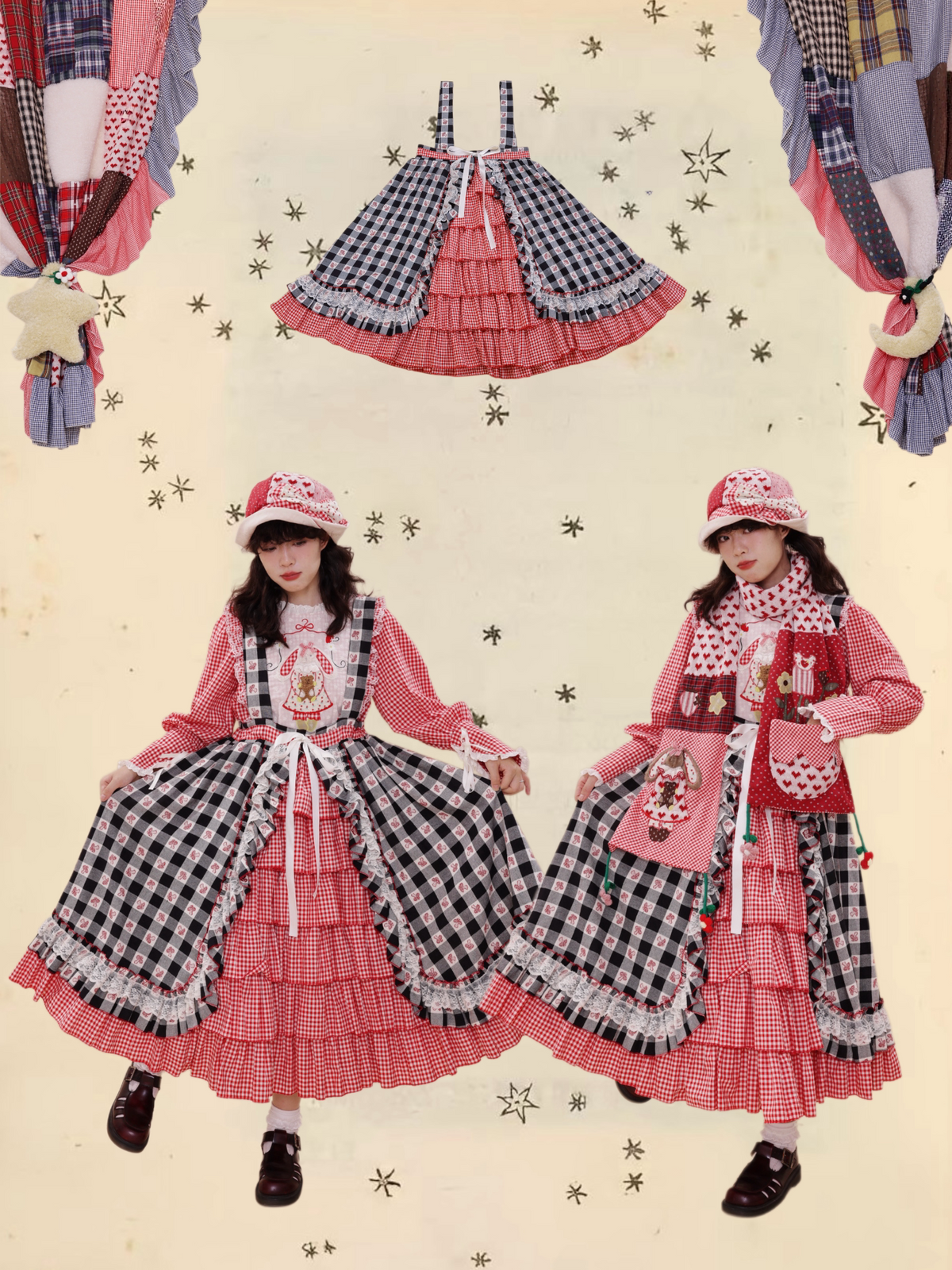 SemenCoicis - Vintage Doll Plaid Jacquard Lace Pinafore Dress dress SemenCoicis