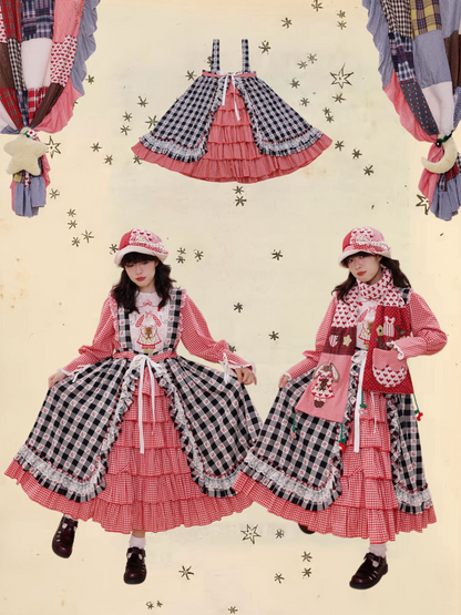 SemenCoicis - Vintage Doll Plaid Jacquard Lace Pinafore Dress dress SemenCoicis