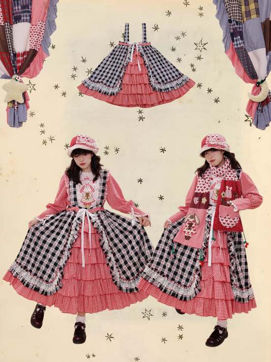 SemenCoicis - Vintage Doll Plaid Jacquard Lace Pinafore Dress dress SemenCoicis