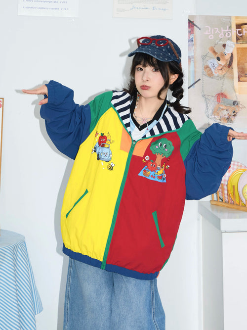 Robootoo - Colorblock Fruit Party Hooded Jacket