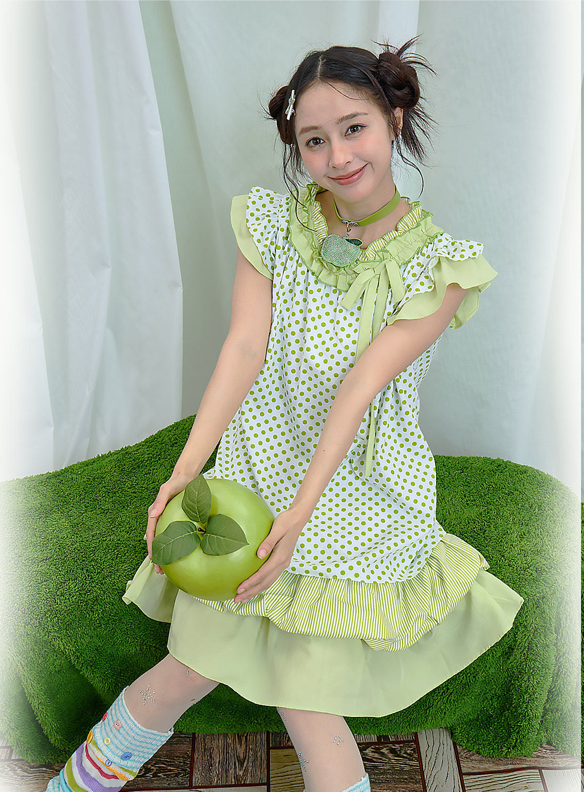 Moon Meadow - Green Polka Tiered Dress dress Moon Meadow