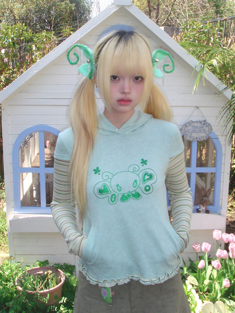 Hashtag DDD - Kawaii Glitter Sequin Green Hoodie Top hoodie Hashtag DDD