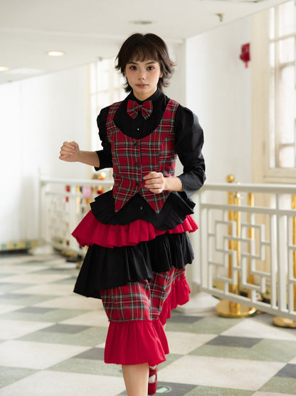 Nanjun Vintage - Red Plaid Punk Academy 3-Piece Set set Nanjun Vintage