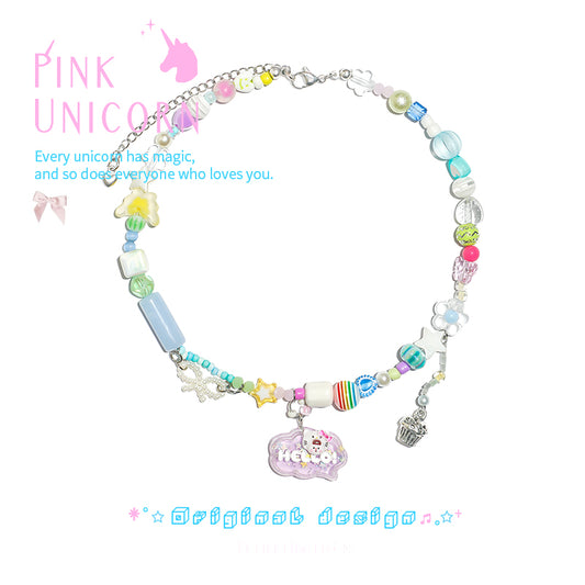 Pink Unicorn - Decora Kei Kitty Tag Necklace necklace pink unicorn