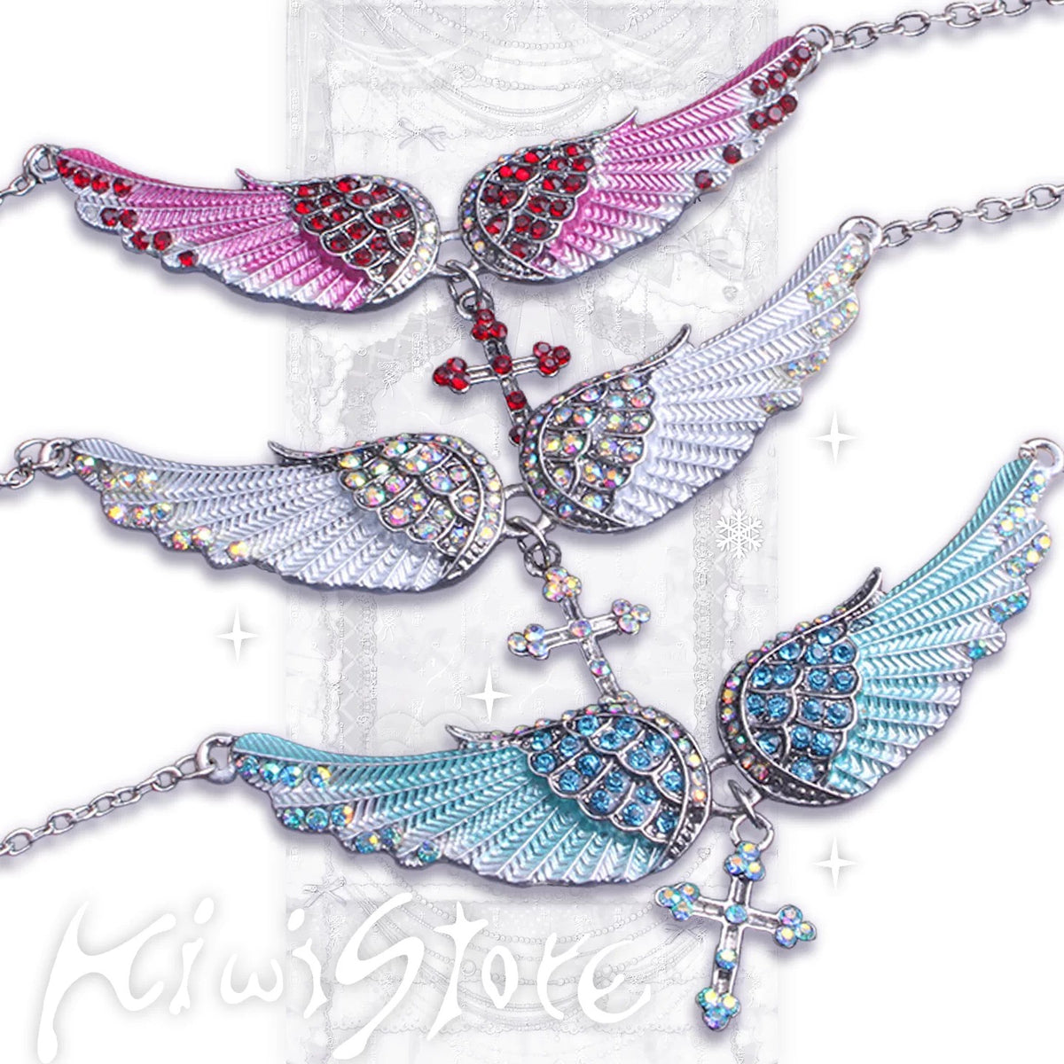 Kiwi Store - Y2K Rhinestone Angel Wing Necklace necklace kiwi store