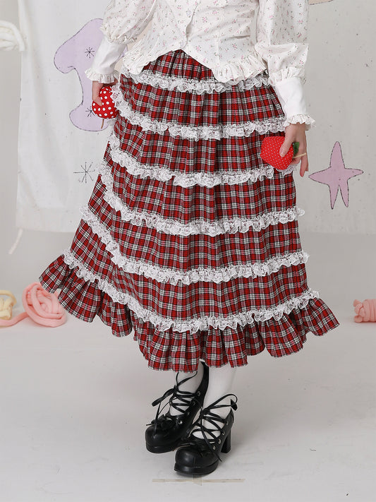 SOS MEME CLUB - Kawaii Skirt Christmas Red Plaid Lolita Skirt skirt SOS MEME CLUB