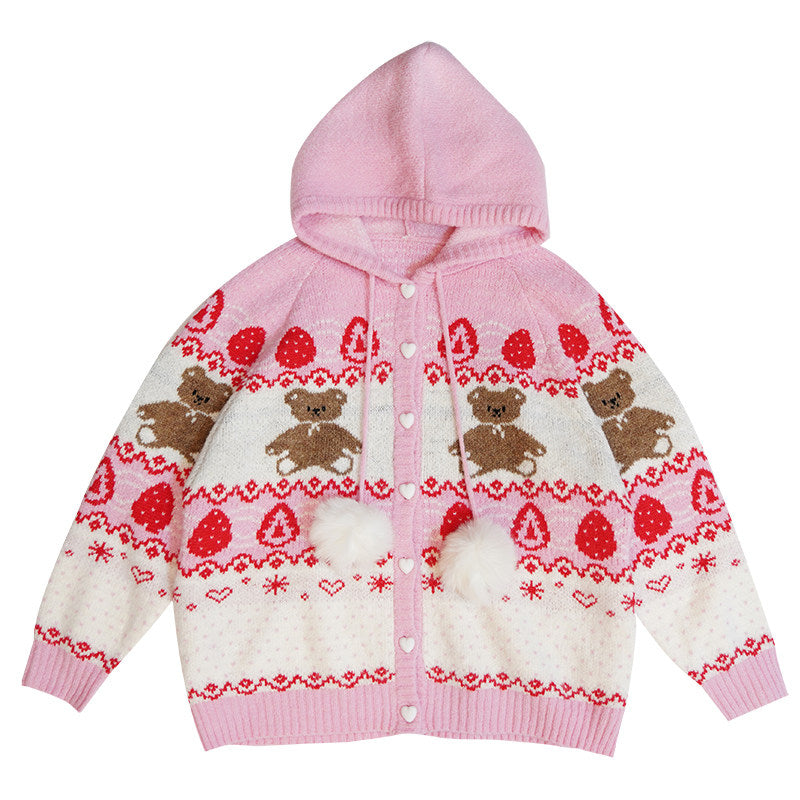 Daytoday Everyday Institute - Strawberry Bear Cake Cardigan coat daytoday everyday institute S