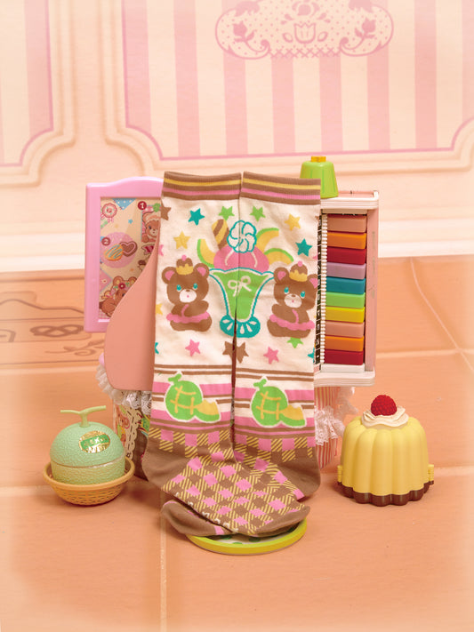 Lutra Jump - Decora Kei Bear Melon Mid Calf Socks socks Lutra Jump