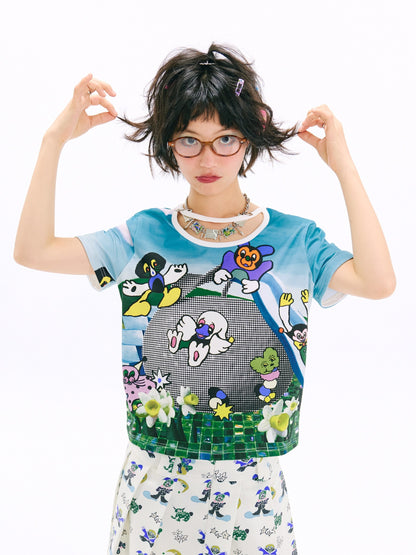 sillysis - Blue Slide Y2K Graphic Tee shirt sillysis