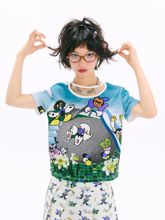 sillysis - Blue Slide Y2K Graphic Tee shirt sillysis