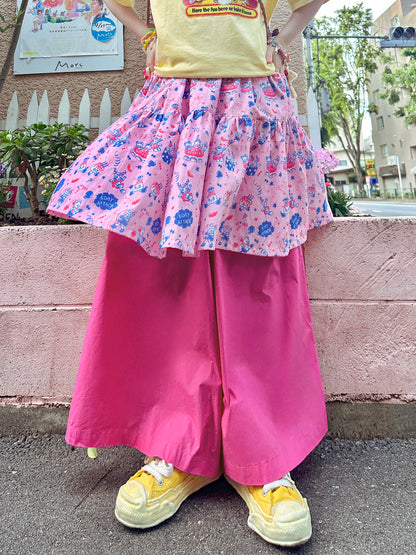 made in zzz - Pink Layered Wide Leg Skirt Pants pants made in zzz