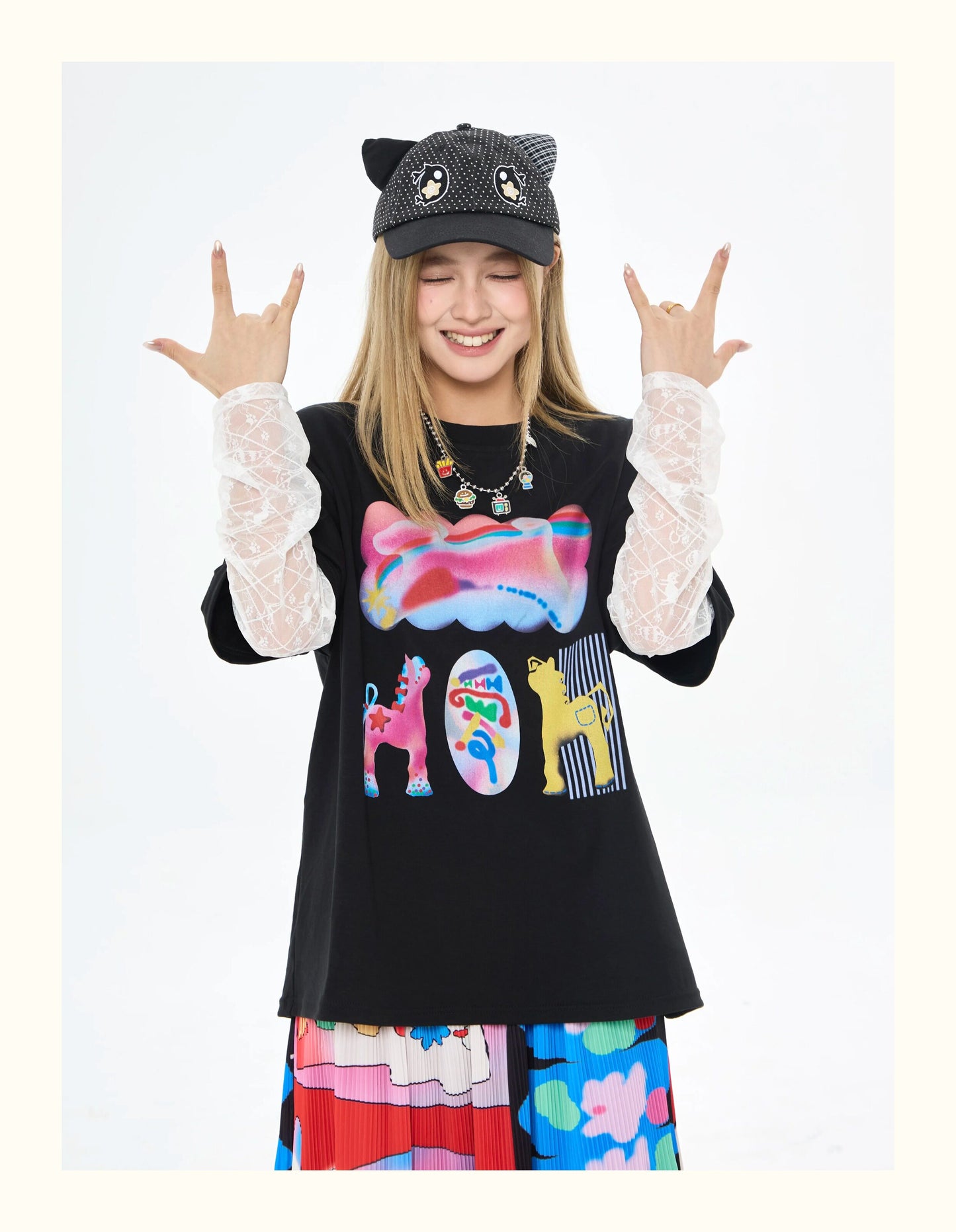 Robootoo - Black Lace Layered Long Sleeve T-Shirt tshirt Robootoo