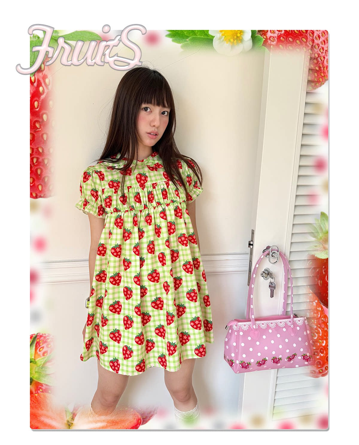 FRUITS - Strawberry Plaid Doll Collar Dress | Kawaii Japanese Girly Dress dress Fruits