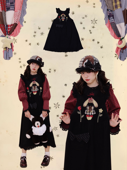 SemenCoicis - Vintage Corduroy Rabbit Embroidered Pinafore Dress dress SemenCoicis