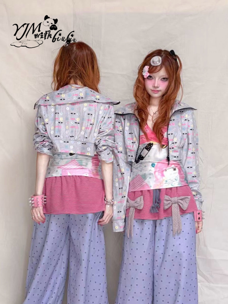 YJM with biubiu - Floral Rhinestone Zip Jacket jacket YJM with biubiu