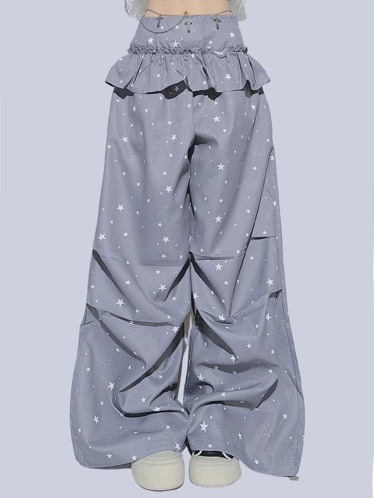 FANLOVEGIRL - Grey Ruffle Wide-Leg Pants pants FANLOVEGIRL