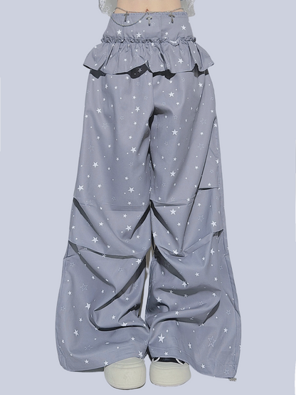 FANLOVEGIRL - Grey Ruffle Wide-Leg Pants pants FANLOVEGIRL