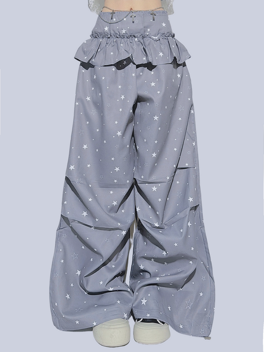 FANLOVEGIRL - Grey Ruffle Wide-Leg Pants pants FANLOVEGIRL