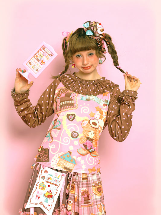 LutraJump - Kawaii Polka Dot Lace Collar Long Sleeve Top
