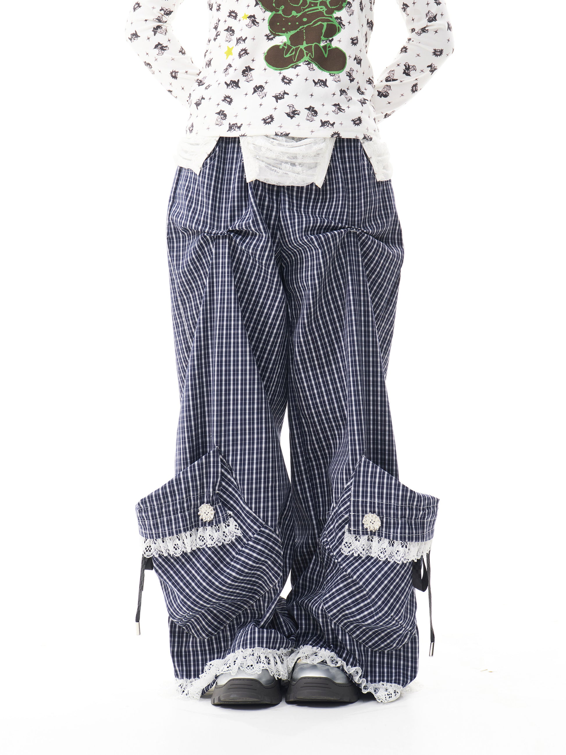 sillysis - Y2K Gingham Wide Pants pants sillysis