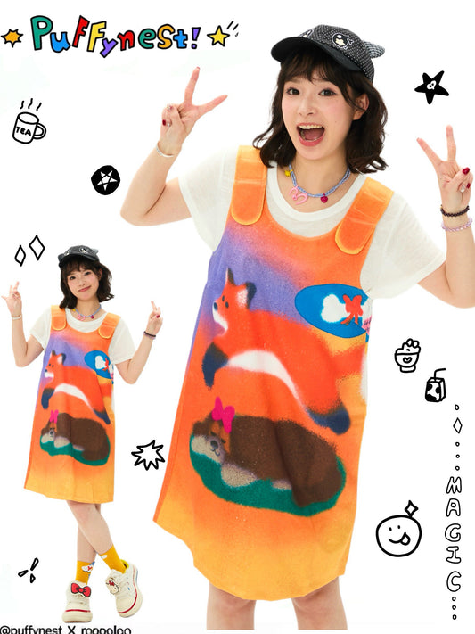 Robootoo - Fox Print Oversized Cami Dress dress Robootoo