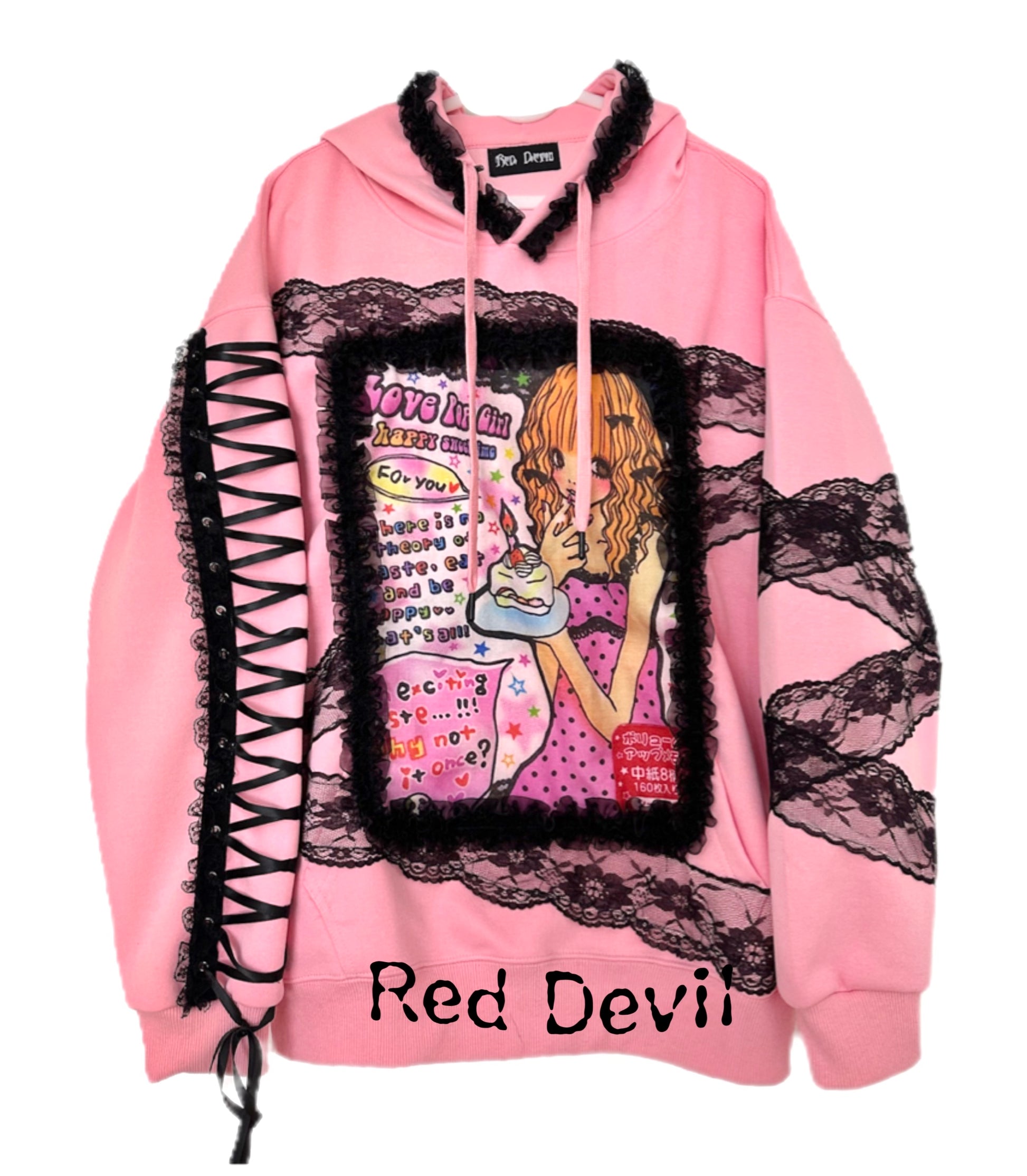 Red Devil Hoodie Y2K Sweetheart Lace Plus Size Hoodie Decora Kei Hoodie hoodie Red Devil