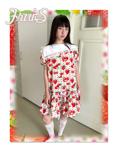 FRUITS - Strawberry Polka Dot Peter Pan Collar Dress dress Fruits