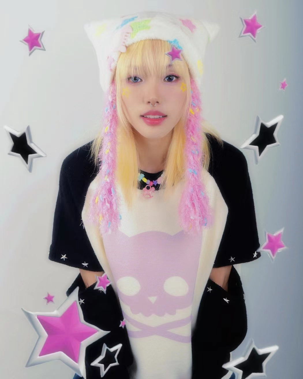 NIHON KIDS - Decora Kei Star Cat Ear Beanie hat NIHON KIDS