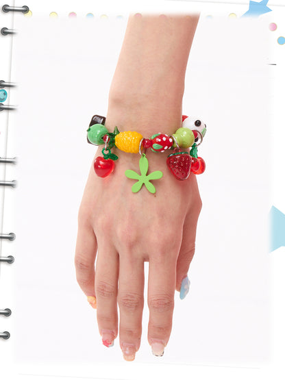 FRUITS Panda & Fruit Bracelet | Glass Bead Stretch Bracelet bracelet Fruits