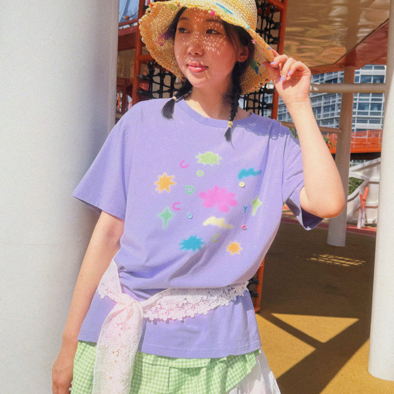 uodycoco – Retro Graphic Button T-Shirt shirt uodycoco