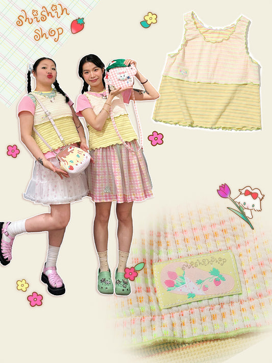 shishihshop Layered Look Knit Vest | Harajuku Decora Two-Piece Illusion Top tank top shishihshop
