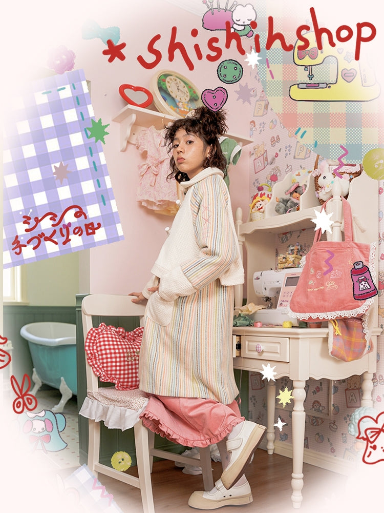 shishihshop Original Rainbow Coat | Pastel Wool Blend Knit Coat coat shishihshop