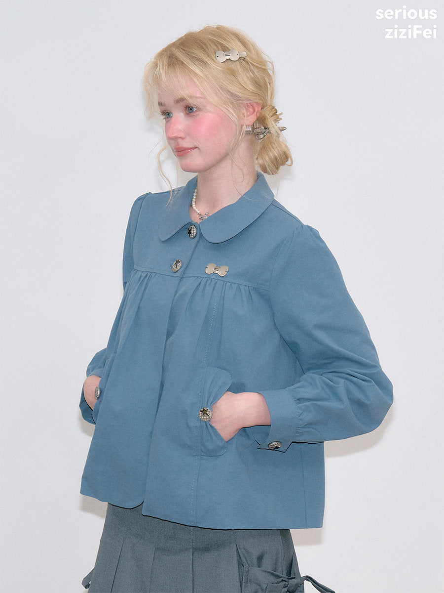 ziziFei - Blue Peter Pan Collar Cotton Jacket coat ziziFei