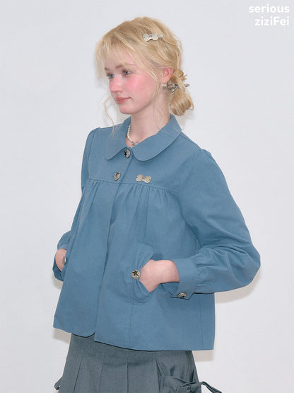ziziFei - Blue Peter Pan Collar Cotton Jacket coat ziziFei