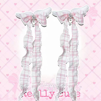 Pink Plaid Angel Wing Bow Twin Hair Clips hair clip really cute
