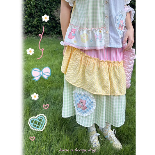 Little Berry - Kawaii Patchwork Heart Bear Skirt skirt Little Berry