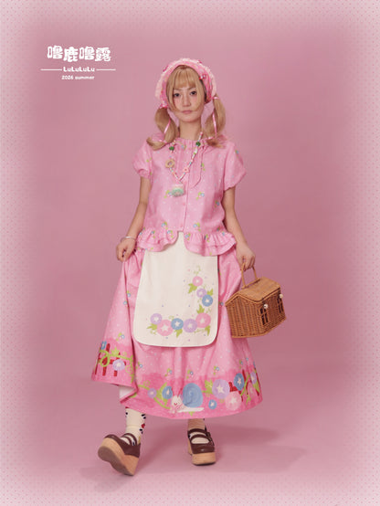 LULULULU - Morning Glory Print Lolita Blouse & Skirt Set set LULULULU