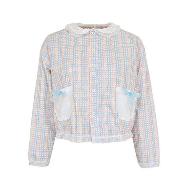 Little Berry - Color Plaid Lace Collar Blouse shirt Little Berry S