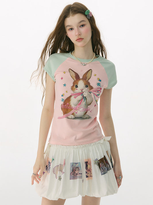 ziziFei - Rabbit Island Y2K Contrast Raglan Tee tshirt ziziFei