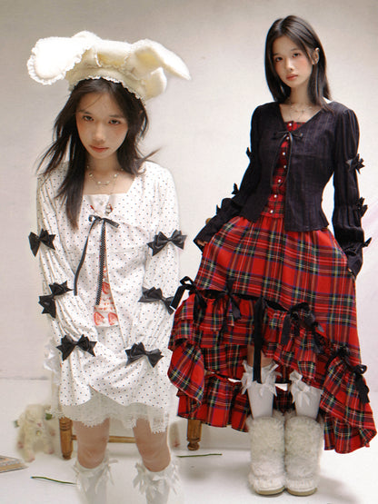 daytoday everyday institute - Girly Polka Dot Plaid Patchwork Shirt Slim Fit Long Sleeve shirt daytoday everyday institute