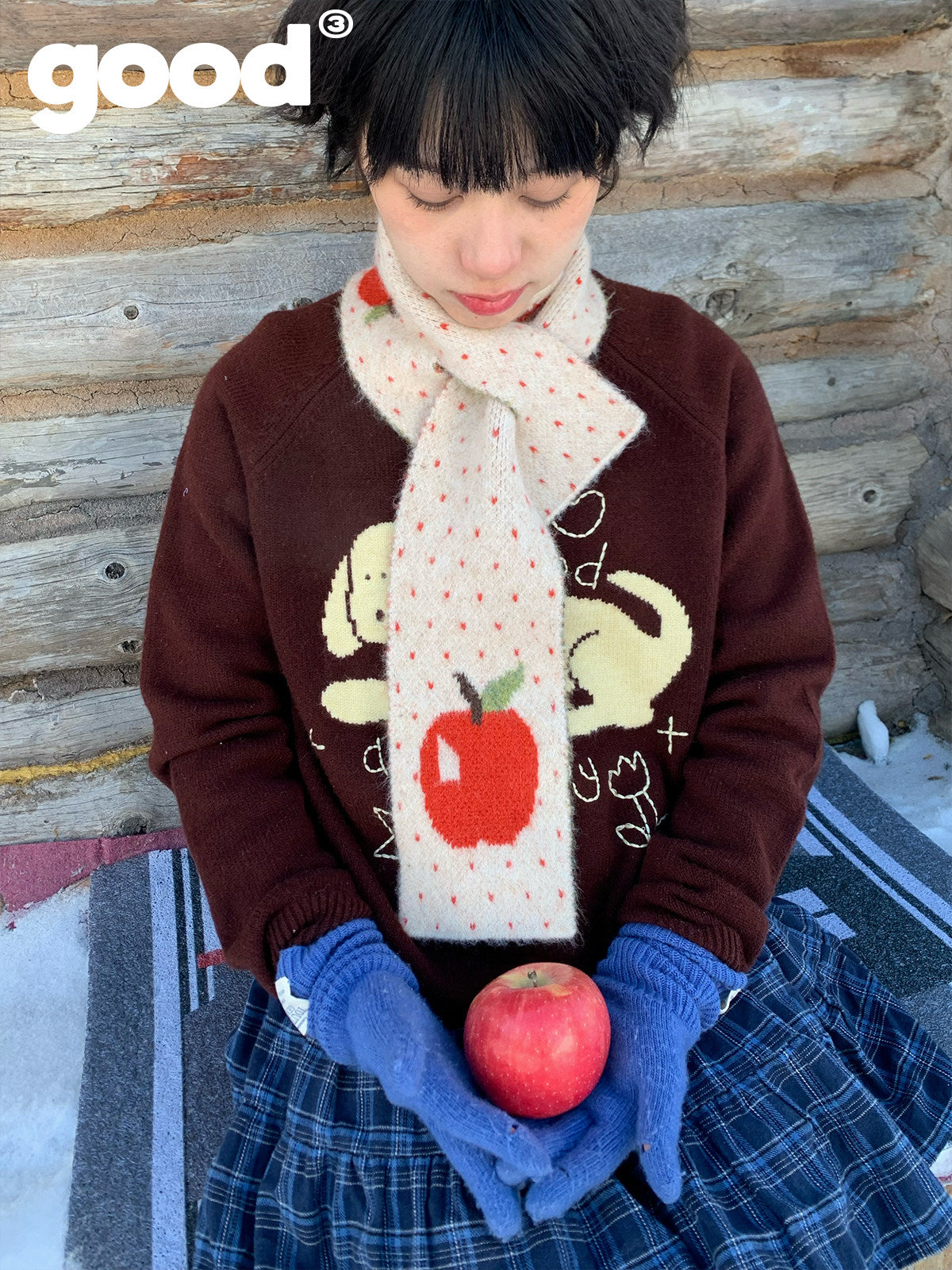 Meihao Store - Apple Pattern Christmas Scarf | Kawaii Cute Winter Accessory