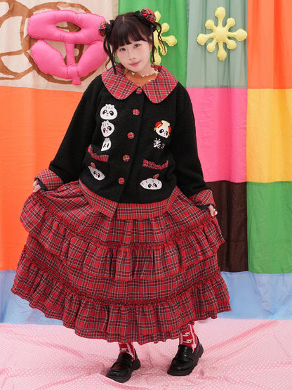 NIKKOU - Red Plaid Ruffle Maxi Skirt skirt Nikkou home