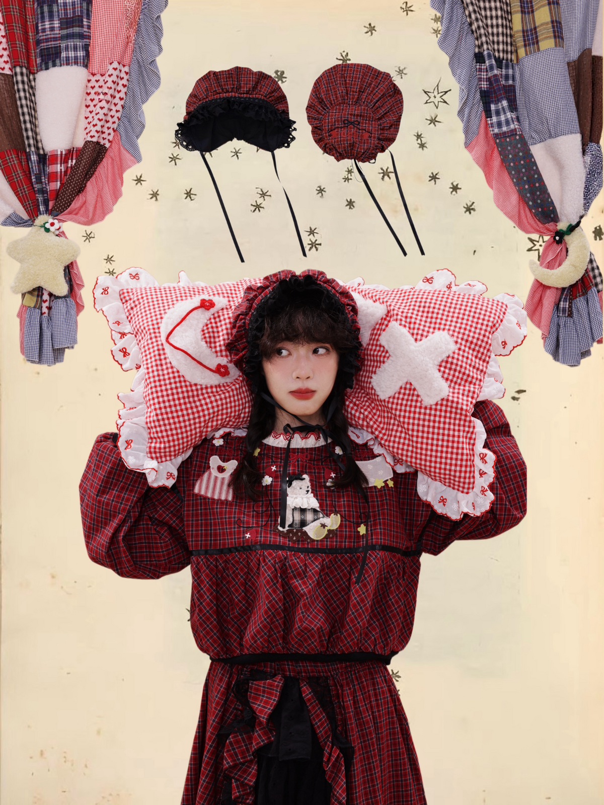 SemenCoicis - Vintage Doll Plaid BB Cap hat SemenCoicis