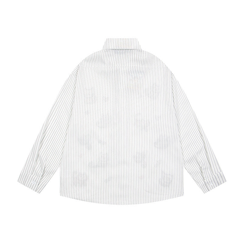 BIBULU - Cat Embroidered White Striped Shirt shirt BIBULU