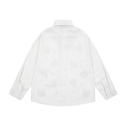 BIBULU - Cat Embroidered White Striped Shirt shirt BIBULU