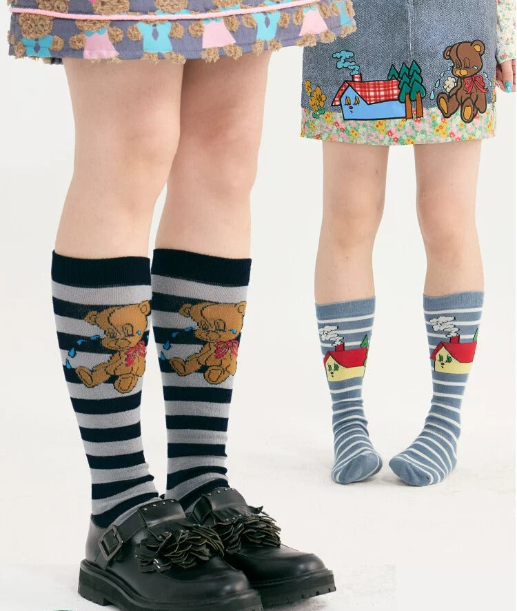 tntntutu - Teddy Cottage Striped Knit Socks socks tntntutu