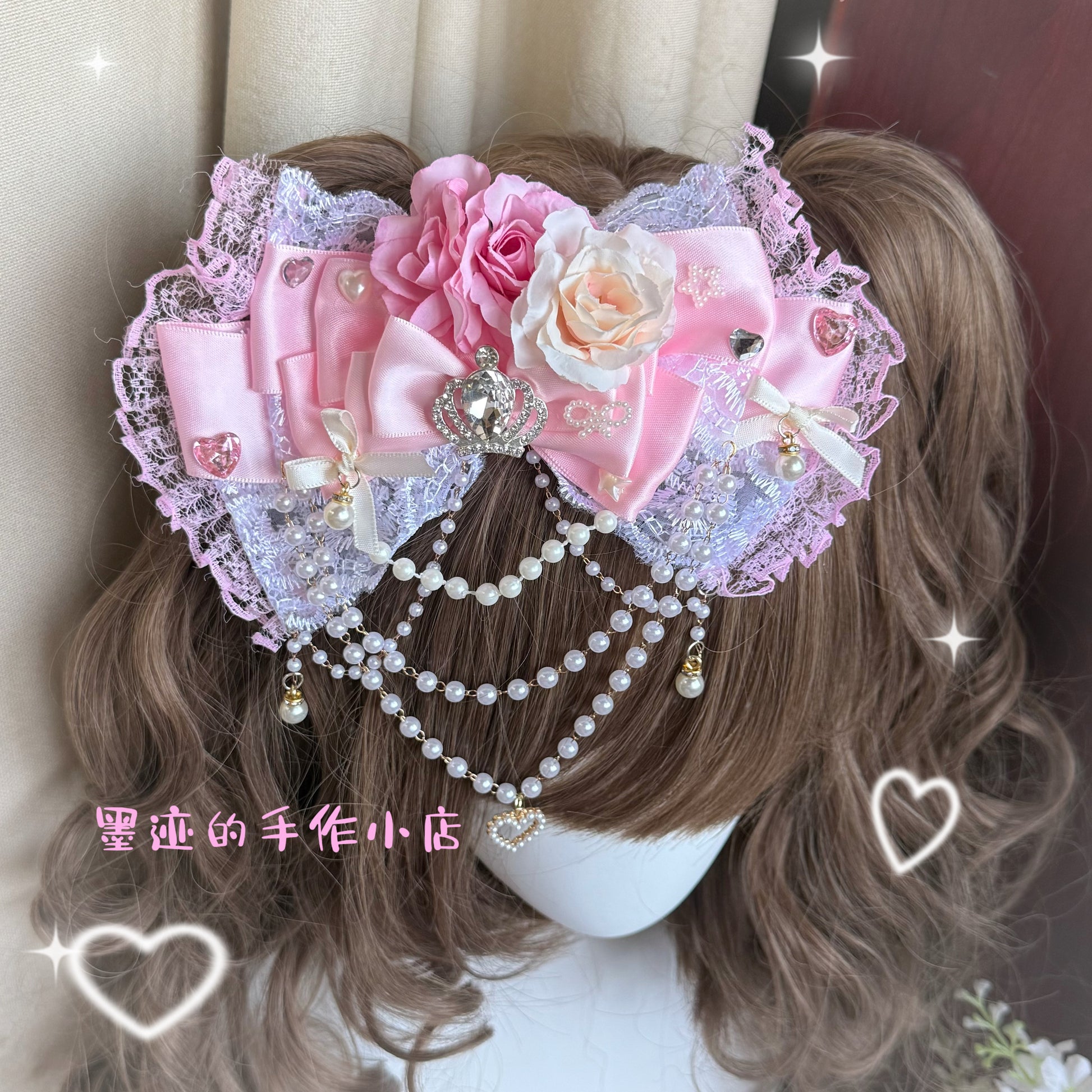 Pink Lace Bow Gyaru Hair Clip hair clip moji