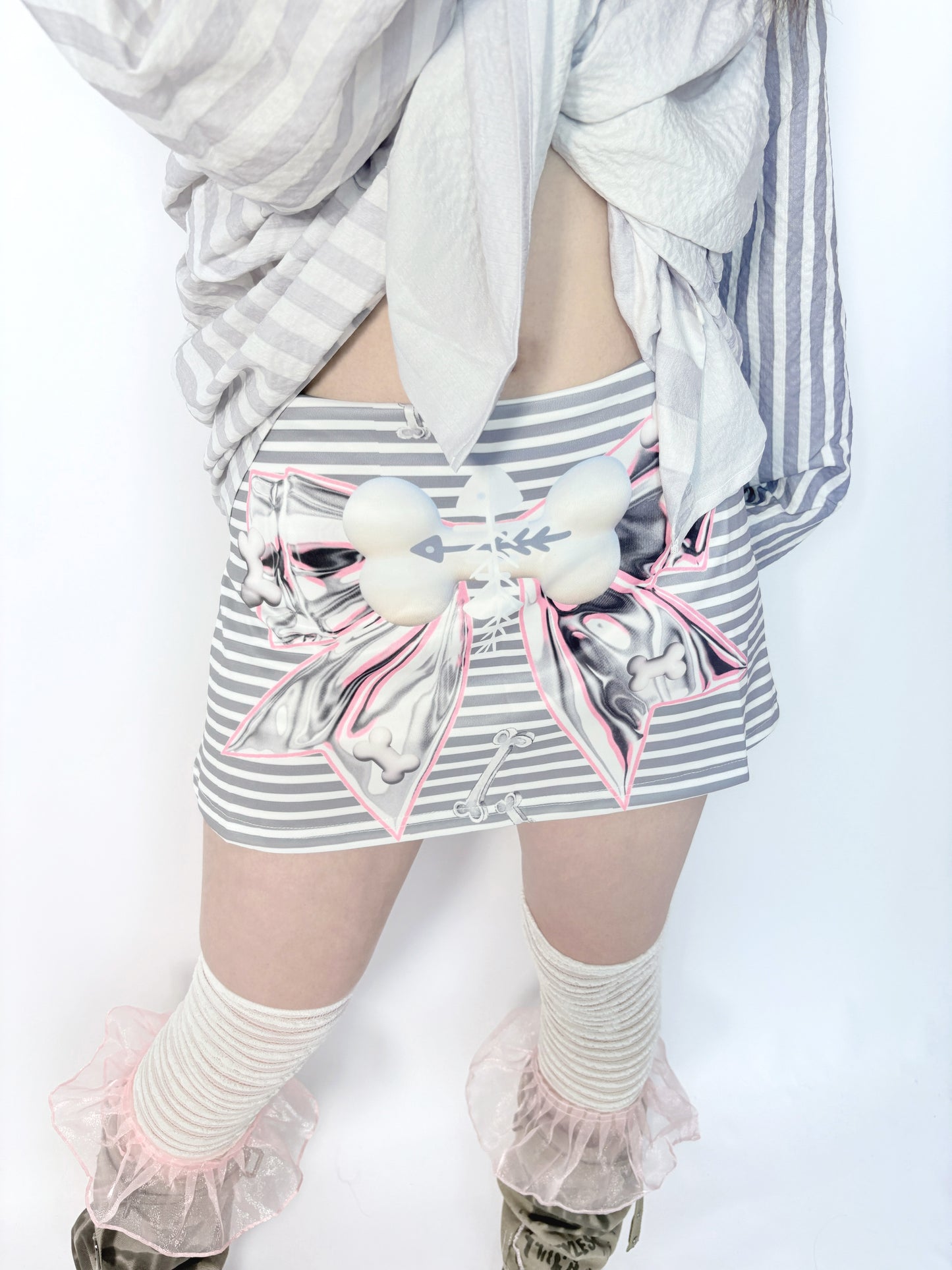 LEERROO Striped Butterfly Mini Skirt | Harajuku Y2K Hot Girl Skirt with Shorts skirt Leerroo